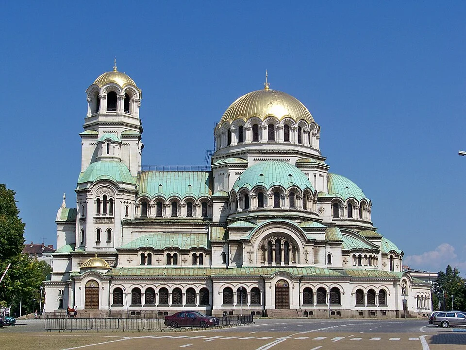 The gold and green domes of Alexander Nevsky Cathedral in Sofia