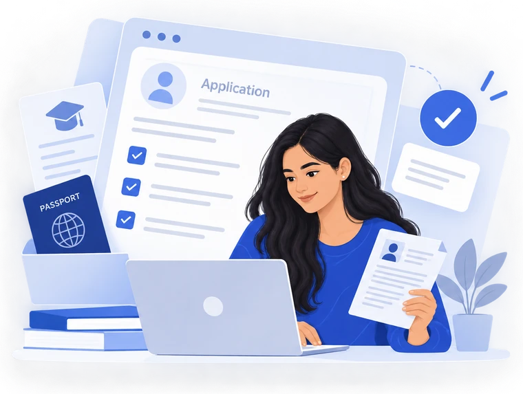 An applicant preparing documents and an online application